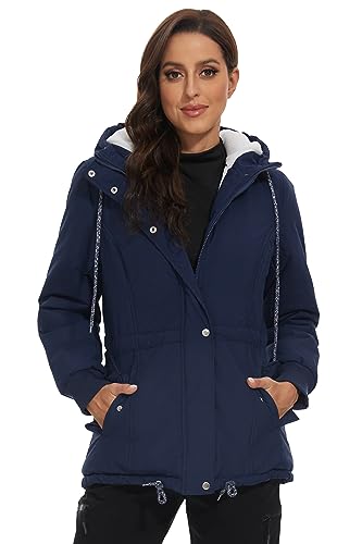 Fourindo Winterjacke Damen Jacke Damen Dicker Warmer Winter Jacke Winterparka Fleece Gefütterter Wintermantel mit Kapuze von Fourindo