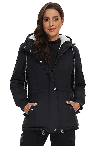 Fourindo Winterjacke Damen Jacke Damen Dicker Warmer Winter Jacke Winterparka Fleece Gefütterter Wintermantel mit Kapuze von Fourindo