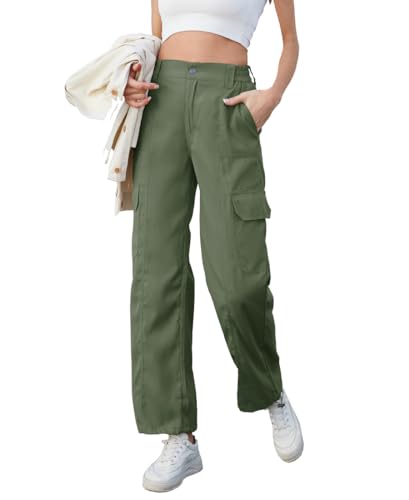 Fourindo Cargohose Damen High Waist Weites Bein Wanderhose mit Multi Taschen Stretch Baggy Y2K Cargo Hose von Fourindo