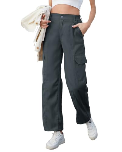 Fourindo Y2K Cargohose Damen - Hosen Damen High Waist Weites Bein Hose mit Multi Taschen Stretch Cargo Hose Wanderhose Arbeitshose von Fourindo