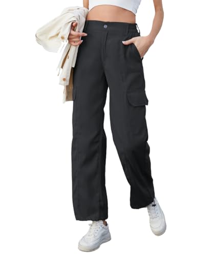 Fourindo Cargohose Damen High Waist Weites Bein Wanderhose mit Multi Taschen Stretch Baggy Y2K Cargo Hose von Fourindo