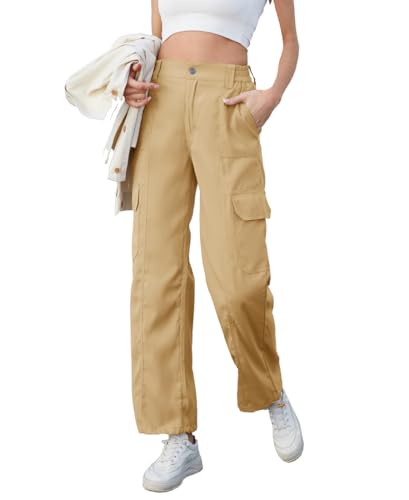 Fourindo Cargohose Damen High Waist Weites Bein Wanderhose mit Multi Taschen Stretch Baggy Y2K Cargo Hose von Fourindo