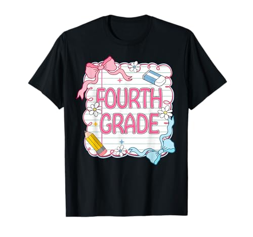 Fourth Grade Mädchen Back To School Mädchen Kinder Kokette Schleifen T-Shirt von Fourth Grade Girls Back To School Girls Kids