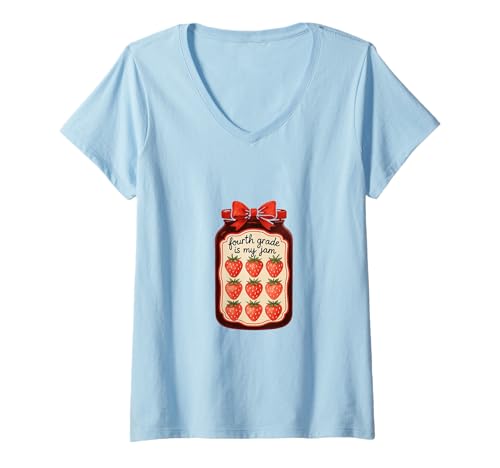 Damen Die 4. Klasse ist Mein Jam, Viertklässler, Grundschullehrer T-Shirt mit V-Ausschnitt Damen Die 4. Klasse ist Mein Jam, Viertklässler, Grundschullehrer T-Shirt mit V-Ausschnitt von Fourth Grade is My Jam Cute Teacher Strawberry Jam