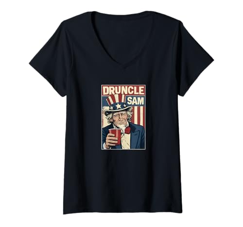 Damen Druncle Sam Funny 4th of Juli Druncle Sam T-Shirt mit V-Ausschnitt Damen Druncle Sam Funny 4th of Juli Druncle Sam T-Shirt mit V-Ausschnitt von Fourth Of July Novelty Apparel