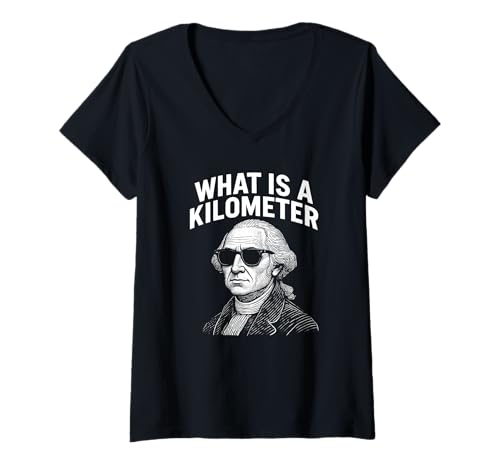 Damen What Is A Kilometer Funny 4th Of Juli Thomas Jefferson T-Shirt mit V-Ausschnitt Damen What Is A Kilometer Funny 4th Of Juli Thomas Jefferson T-Shirt mit V-Ausschnitt von Fourth Of July Novelty Apparel