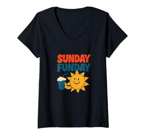 Damen Sunday Funday Retro Vibes Weekend Mood Funny Chill Zitat T-Shirt mit V-Ausschnitt Damen Sunday Funday Retro Vibes Weekend Mood Funny Chill Zitat T-Shirt mit V-Ausschnitt von Fourth and Cozy Club Arts