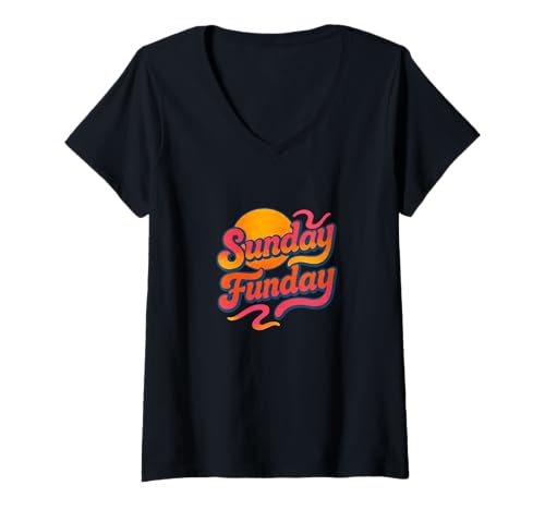 Damen Sunday Funday Retro Vibes Weekend Mood Funny Chill Zitat T-Shirt mit V-Ausschnitt Damen Sunday Funday Retro Vibes Weekend Mood Funny Chill Zitat T-Shirt mit V-Ausschnitt von Fourth and Cozy Club