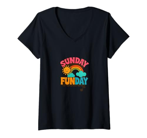 Damen Sunday Funday Retro Vibes Weekend Mood Funny Chill Zitat T-Shirt mit V-Ausschnitt Damen Sunday Funday Retro Vibes Weekend Mood Funny Chill Zitat T-Shirt mit V-Ausschnitt von Fourth and Cozy Clubs