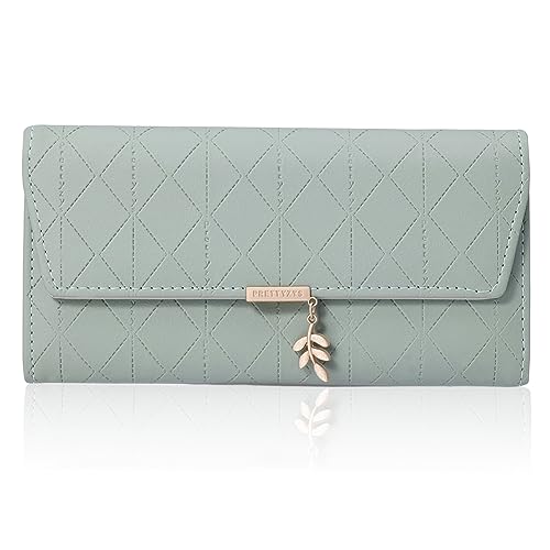 Geldbörse Damen im Langformat, Portemonnaie Gross für Frauen PU Leder mit 9 Kartenfächern Lang Portmonee Damen Geldbeutel groß mit Reißverschluss Münzfach und Vielen Fächern (B-grün) von Fouvin