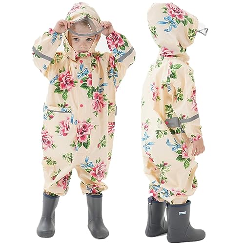 Fouyada Kinder Regenponcho Kleinkind Regenmäntel Jungen Mädchen Wasserdichte Overall Einteilig Regenjacken Netter Cartoon Regenbekleidung Outdoor von Fouyada