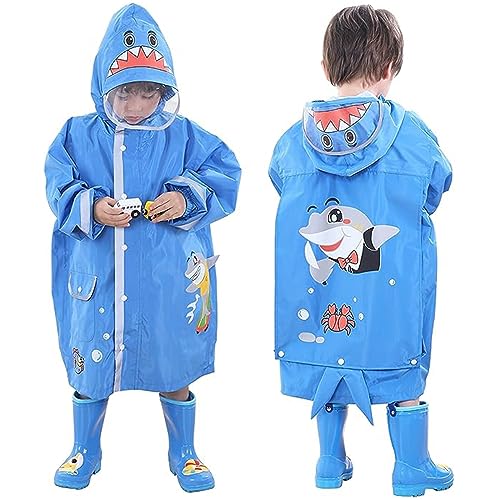 Fouyada Regenmäntel Kinder Regenponcho Wasserdichte Regenjacken mit Rucksackabdeckung Jungen Outdoor Transparente Regenbekleidung Mit Tragbarer Tasche mit Rucksackposition von Fouyada