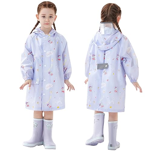 Regenmäntel Kinder, Regenponcho wasserdichte Regenjacken mit Rucksackabdeckung Mädchen Outdoor Transparente Regenbekleidung Mit Tragbarer Tasche Kinder Kapuzen Kleinkind Cartoon von Fouyada