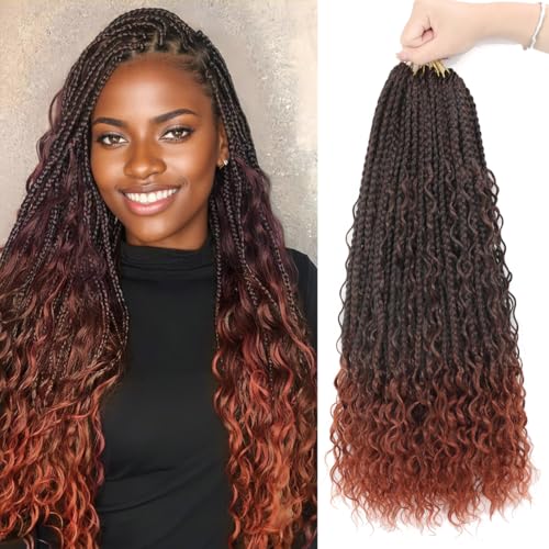 Böhmische Box-Zöpfe, 45,7 cm, Häkelhaar, Göttin, gehäkeltes Haar für schwarze Frauen, lockige Spitzen, Boho-Häkel-Zöpfe, Haarverlängerungen, 8 Stück Böhmische Box-Zöpfe, 45,7 cm, Häkelhaar, Göttin, gehäkeltes Haar für schwarze Frauen, lockige Spitzen, Boho-Häkel-Zöpfe, Haarverlängerungen, 8 Stück von Fovbuty