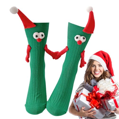 Magnetische Socken, die Hände halten - Hand in Hand Socken Freundschaftssocken | 3D-Puppenpaar-Handsocken für Erwachsene, weihnachtliche Mid-Tube-Socken, süße Paare-Geschenke, Freundschaft Foway von Foway