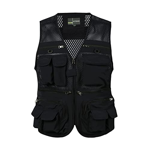 Foweknow Ärmellose Weste Herren Sommer Anglerweste Outdoorjacke Leicht Jagd Camping Safari Weste Mit Vielen Praktischen Taschen Atmungsaktiv Netz Patchwork Klettern Weste Softshelljacke von Foweknow