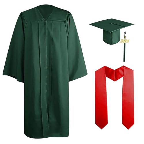 Foweknow Abschluss Talar Mit Hut 2025 Graduation Robe Set Doktorhut Set Herren Damen Absolventen Robe Schärpe Quaste Hut Talar Für Hochschule Bachelor Master Akademischer Talar von Foweknow