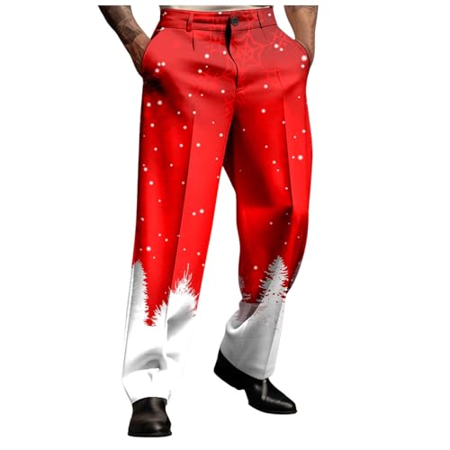 Foweknow Anzughose Herren Baggy Weihnachtshose Lustige 3D Druck Chino Hose Baggy Weitem Bein Outdoorhose Modische Business Lange Hose Mit Taschen Christmas Festlich Outdoorhose von Foweknow