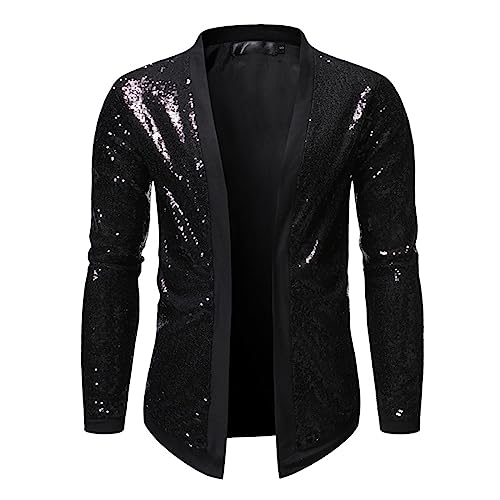 Foweknow Bomberjacke Herren Pailletten Clubwear Open Edge Bühnenshow Outfits Nachtclub Party Glänzende Cardigan Langarm Modische Frezeitjacke Moderatoren Sänger Tanzkleid Tops von Foweknow