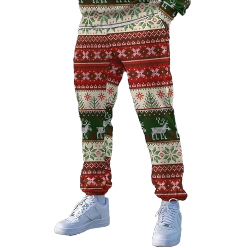 Foweknow Chino Hose Herren 2024 Weihnachts Druck Frezeithosen Breite Lustige Party Kostüm Lässige Sport Fitness Langhose Sporthose Yogahose Jogginghose Sweatpants Gym Trainings Laufhose von Foweknow