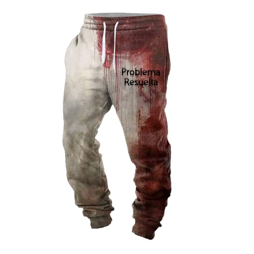 Foweknow Chino Hose Herren Halloween Problem Gelöst Kostüm Blutspritzer Muster Leicht Sweatpants Persönlichkeit Vintage Jogginghose Festlicher Atmosphäre Bequeme Lässig Sporthose von Foweknow