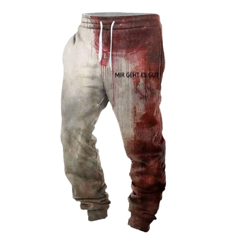 Foweknow Chino Hose Herren Halloween Problem Gelöst Kostüm Blutspritzer Muster Leicht Sweatpants Persönlichkeit Vintage Jogginghose Festlicher Atmosphäre Bequeme Lässig Sporthose von Foweknow