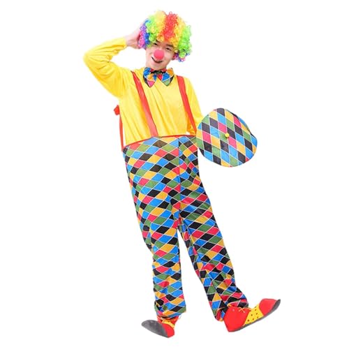 Foweknow Clown Kostüm Herren Clown Kostüm Erwachsene Zirkus Kostüm Damen Latzhose Clownkostüm Karneval Halloween Cosplay Faschingskostüme Jumpsuit Yellow Bodysuit von Foweknow