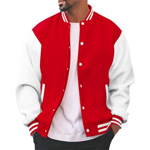 Foweknow College Jacke Herren Oldschool Bomberjacke Übergangsjacke Regular Fit Fliegerjacke Stehkragen Baseball Jacke Sportjacke Mit Taschen Leichte Sweatjacke Farbblock Freizeitjacke von Foweknow