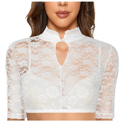 Foweknow Dirndl Bluse Damen Bierbekleidung Trachtenbluse Elegant Dirndlbluse Mit Spitze Spitzenbluse Für Oktoberfest Kurzarm Tracht Bluse Traditionelle Bayerisches Bierfest Kostüme von Foweknow