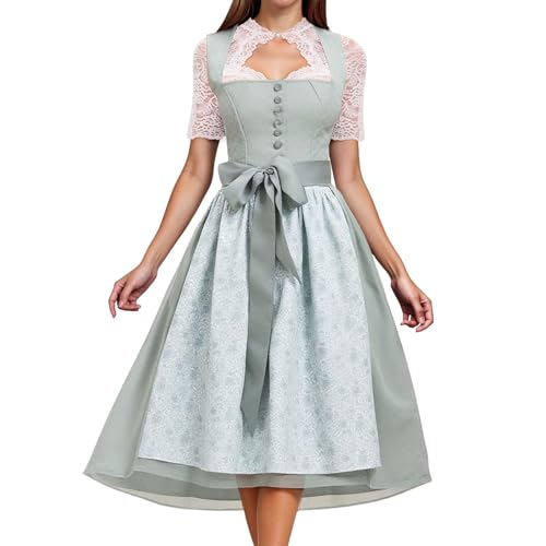 Foweknow Dirndl Damen Dirndelkleider Oktoberfest Damen Outfit Dirndl Midi Dirndl Lang Grosse Grössen Dirndlbluse Oktoberfest Kostüm Vintage Elegante Partykleid Cocktailkleid Abendkleid von Foweknow