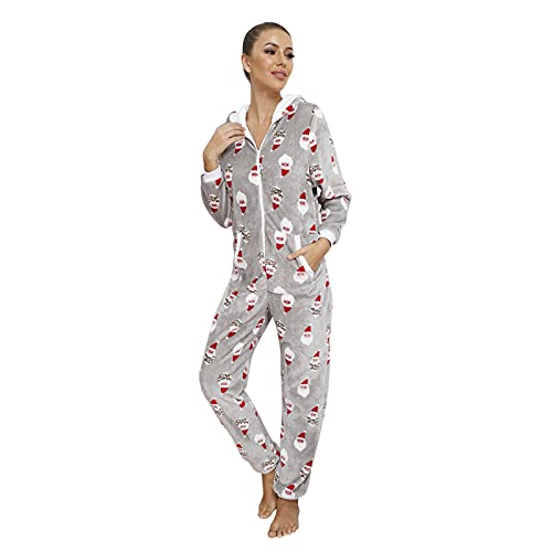 Foweknow Einteiler Schlafanzug Damen Onesie Weihnachten Pyjamas Jumpsuit Erwachsene Tier Bodysuit Cosplay Halloween Karneval Kostüme Damen Schlafanzug Winter Warmer Nachtwäsche von Foweknow