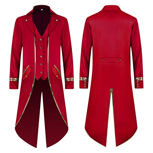 Foweknow Halloween Kostüm Herren Mittelalter Viktorianische Jacke Steampunk Gothic Frack Mantel Renaissance Piraten Vampir Cosplay Smoking Trachtenmantel Karneval Party Cosplay Kleidung von Foweknow