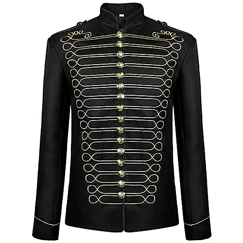 Foweknow Halloween Kostüm Herren Mittelalter Viktorianische Uniform Offizier Militär Drummer Parade Jacke Steampunk Frack Jacke Punk Schlagzeuger Tops Band Music Festival Outfits von Foweknow
