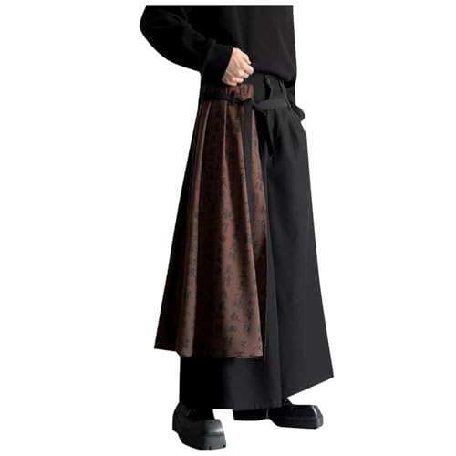 Foweknow Haremshose Herren Fake Zweiteiler Harajuku Frezeithose Vintage Japanischen Stil Weitem Bein Langhose Lockere Kendo Uniformen Einfarbig Modische Einfachheit Sporthosen von Foweknow