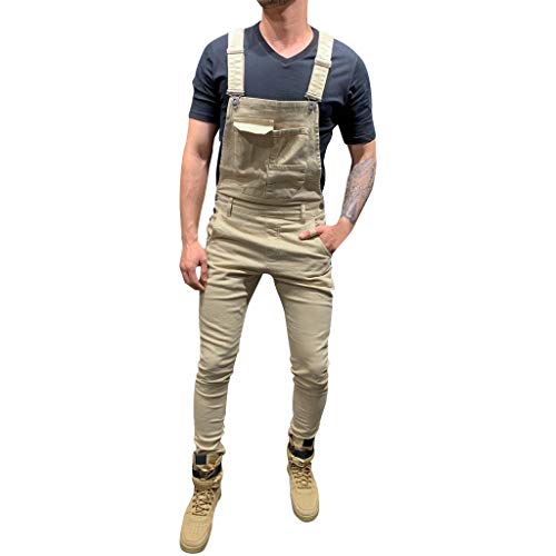 Foweknow Herren Denim Latzhose Overalls Jeanshose Männer Cargo Retro Jumpsuit Arbeitshose Loose Fit Modische Arbeitslatzhosen Einfache Vielseitige Latzanzug Basic Lässig Einteilige von Foweknow