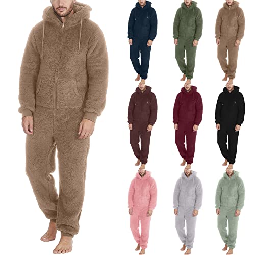 Herren Paar Jumpsuit Kuschelig Lustig Lang Pyjama Winter Warm Plüsch Overall Schlafoverall Reißverschluss Teddy Fleece Einteiler Onesie Einteiler Onesie Schlafanzug von Foweknow