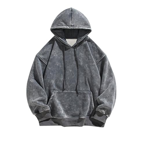 Foweknow Hoodie Herren Used-Look Y2K Vintage Sweatshirt Oversize Ausgewaschene Kapuzenpulli Herbst Sportbekleidung Langarm Kängurutasche Tops Lässig Fitness Basic Kapuzenpullover von Foweknow