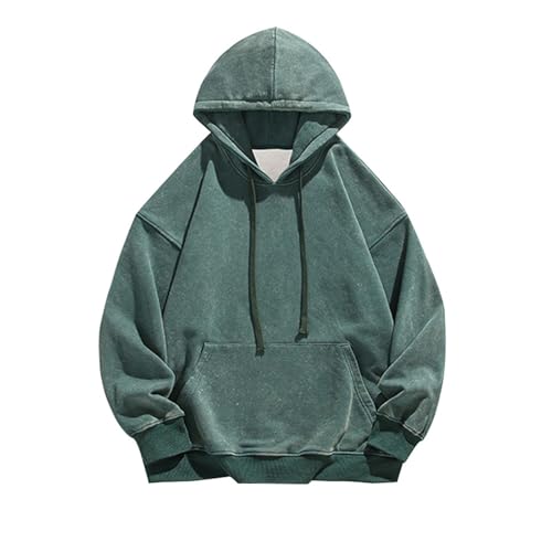 Foweknow Hoodie Herren Used-Look Y2K Vintage Sweatshirt Oversize Ausgewaschene Kapuzenpulli Herbst Sportbekleidung Langarm Kängurutasche Tops Lässig Fitness Basic Kapuzenpullover von Foweknow