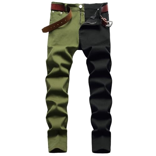 Foweknow Jeans Herren Zweifarbige Patchwork Jeanshose Stretch Mit Schmaler Passform Herrenhosen Lang Classic Slim Fit Denim Pants Modische Farbblock Chino Hose Mit Tasche Outdoorhose von Foweknow