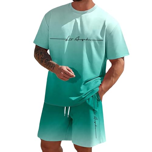 Foweknow Jogginganzug Herren Gradient Palme Bedruckte Sommer Outfit Bequeme Atmungsaktive 2-Teiliges Set T Shirt Und Kurze Hose Sportanzug Jogginganzüge Einfache Strand Anzug Activewear von Foweknow