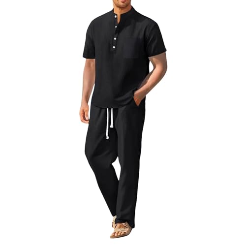 Foweknow Jogginganzug Herren Set Stehkragen Kurzarm Hemd Freizeithose 2 Teilig Outfit Einfarbige Leicht Sportanzug Mit Knopfleiste Bequeme Urlaub Strand Anzug Regular Fit Freizeitanzug Foweknow Jogginganzug Herren Set Stehkragen Kurzarm Hemd Freizeithose 2 Teilig Outfit Einfarbige Leicht Sportanzug Mit Knopfleiste Bequeme Urlaub Strand Anzug Regular Fit Freizeitanzug von Foweknow