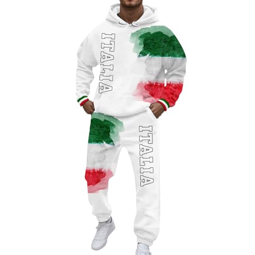 Foweknow Jogginganzug Herren Trainingsanzug Mit Italien Flagge Locker Bequeme Sportanzug Kapuzenpullover Und Jogginghose Fitnessanzug Hausanzug Casual Tracksuit Zweiteiler Sportbekleidung von Foweknow