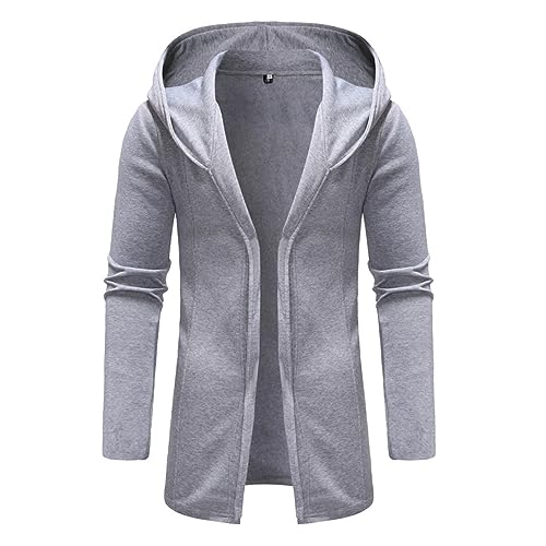 Foweknow Kapuzenpullover Herren Sweatshirt Cardigan Long Hooded Open Edge Modern Kapuzenjacke Sweatjacke Lange Trenchcoat Oversize Long Fit Strickjacke Slim Fit Übergangsjacke Outdoorjacke von Foweknow