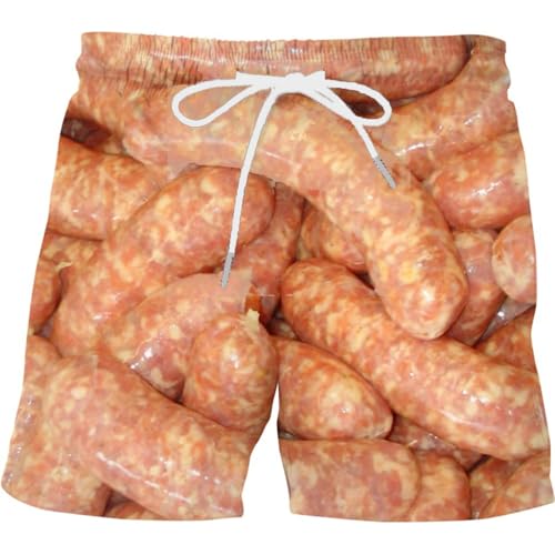 Foweknow Kurze Hosen Herren Lustige 3D Gedruckte Strandhose Gerade Graffiti Casual Badeshorts Sommer Lässig Badehose Wurst Food Print Personalisierte Chino Shorts Cosplay Party Unterhosen von Foweknow
