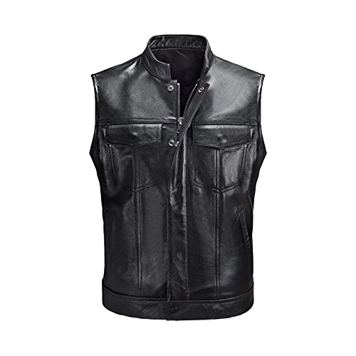 Foweknow Lederjacke Herren Ärmellos Stehkragen Bikerjacke Modische Einfachhiet Freizeit Rockerjacke Vielseitige Vintage Stil Motorradjacke Lässig Alltags Outwear Streetwear Tops von Foweknow