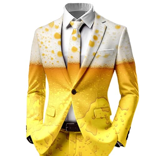 Foweknow Oktoberfest Herren Outfit Bier Druck Sakko Lustiger Karneval Party Anzugjacke Bad Taste Freizeitjacke Männer Sportlich Modern Suit Jacket Cosplay Festival Kostüm Sportsakko von Foweknow
