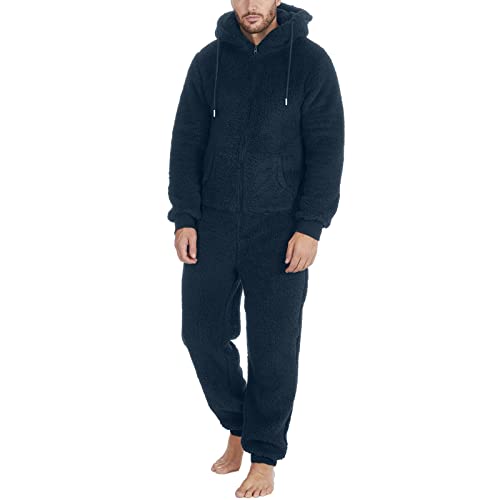 Foweknow Onesie Herren Schlafanzug Herren Lang Lustig Overall Jumpsuit Teddy Fleece Flauschig Einteiler Für Männer Kuschelig Lang Pyjama Winter Warm Plüsch Schlafoverall Nachtwäsche von Foweknow