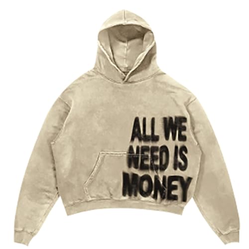 Foweknow Oversized Hoodie Herren Y2K Kapuzenpullover All We Need is Money Druck Sweatjacke Hip-Hop Sweatshirt Mit Kapuze Funny Harajuku Kapuzenpulli Faschingskostüme Männer Karneval Kostüm von Foweknow