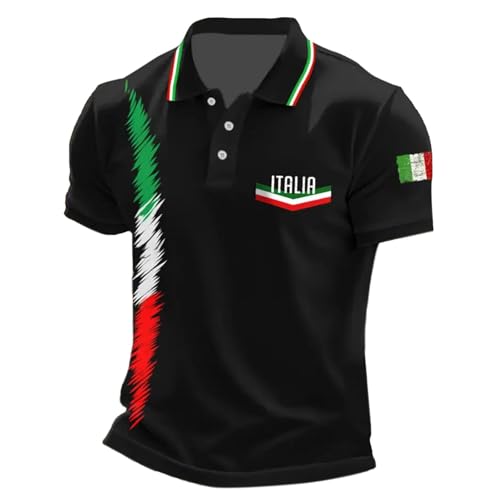 Foweknow Poloshirt Herren Kurzarm Italienische Flagge Tshirt Atmungsaktiv Schnelltrocknend Polohemd Mit Knopfleiste Sommer Sport Polo Shirts Bequeme Lässiges Kurzarm Golfshirt von Foweknow
