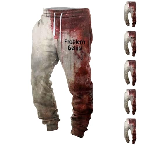 Foweknow Problem Gelöst Jogginghose Herren Halloween Kostüm Horror Blutflecken Gothic Jogginghose Sporthose Trainingshose Laufhose Cosplay mit Kordelzug Streetwear von Foweknow